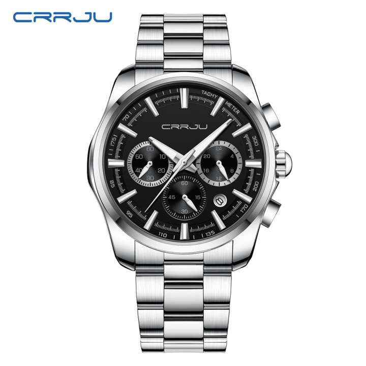 CRRJU new arrival luxury 316L stainless steel waterproof chronograph luminous quartz men wristwatch
