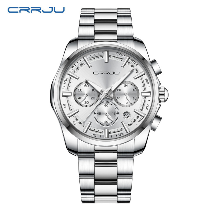 CRRJU new arrival luxury 316L stainless steel waterproof chronograph luminous quartz men wristwatch