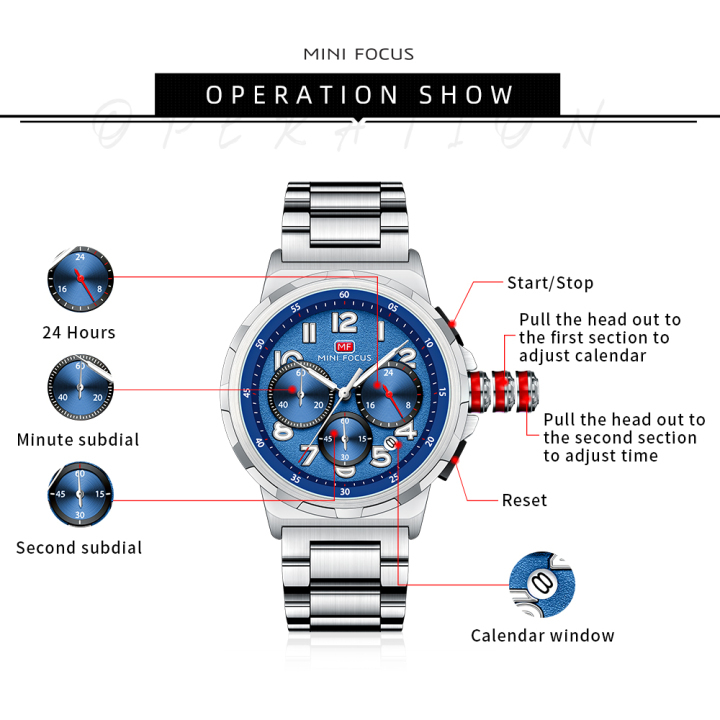 MINI FOCUS MF0492G New Design Fashion Men Quartz Watches Chronograph Waterproof Male WristWatches