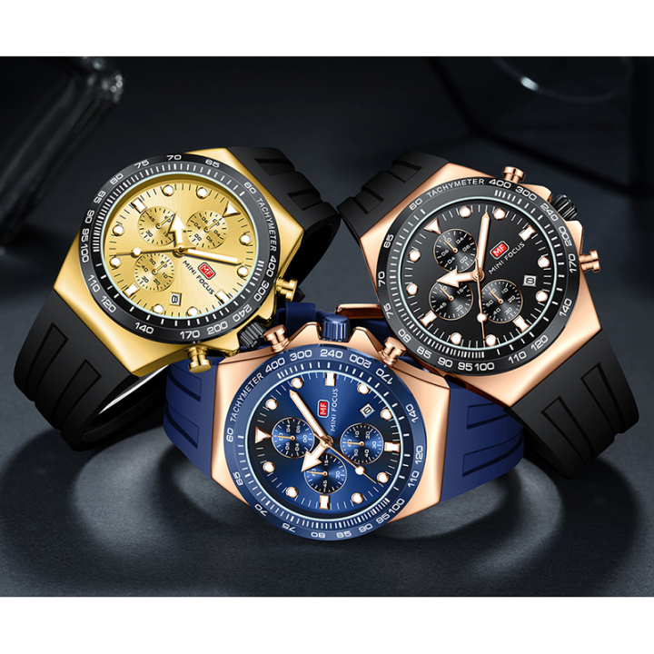 MINI FOCUS 0488 new design luxury men quartz watch silicone chronograph date display business wrist watch