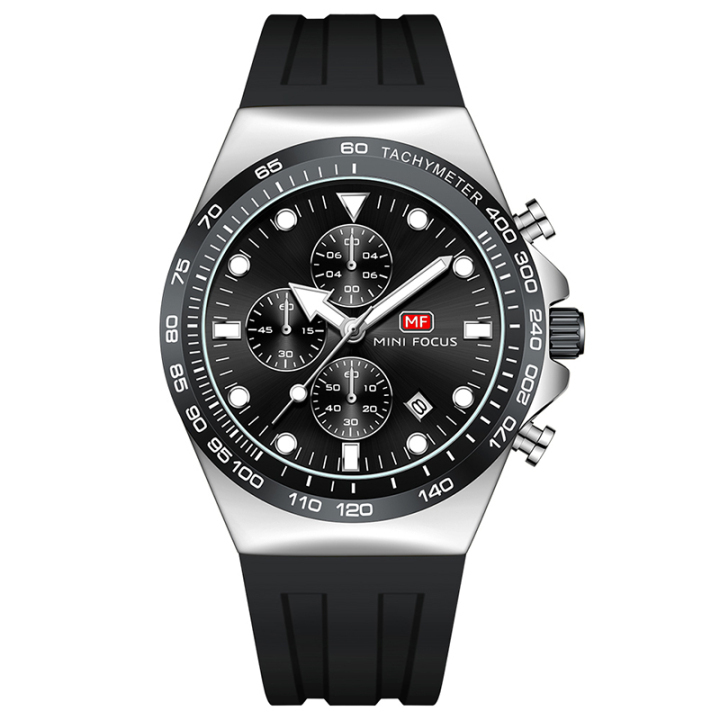 MINI FOCUS 0488 new design luxury men quartz watch silicone chronograph date display business wrist watch