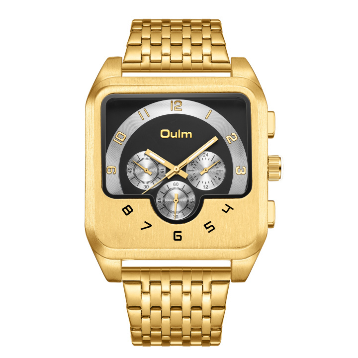 OULM 9463 New Design Golden Steel Large Dial Luxury Brand Auto Date Antique Men's Watches Relogio Masculin