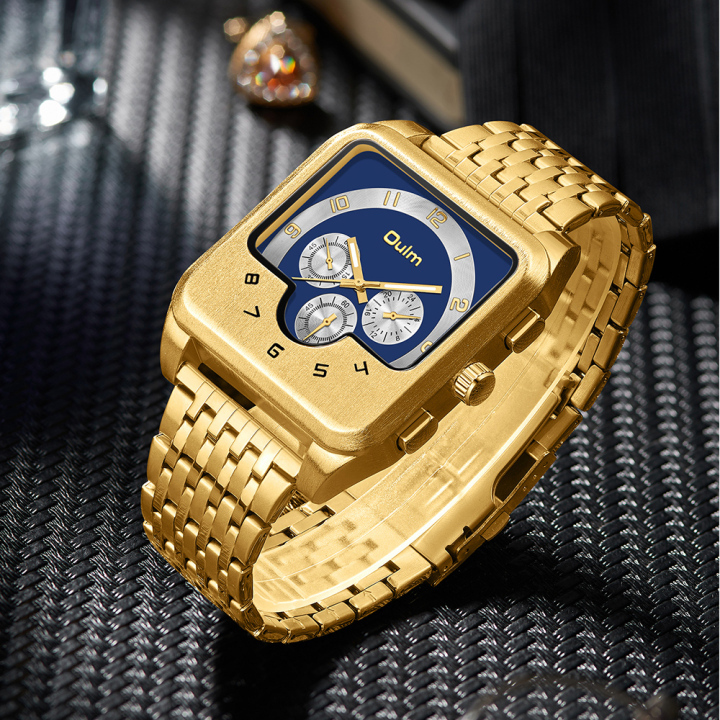OULM 9463 New Design Golden Steel Large Dial Luxury Brand Auto Date Antique Men's Watches Relogio Masculin