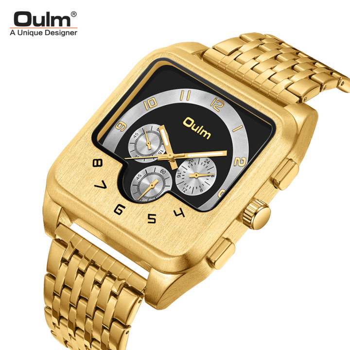 OULM 9463 New Design Golden Steel Large Dial Luxury Brand Auto Date Antique Men's Watches Relogio Masculin