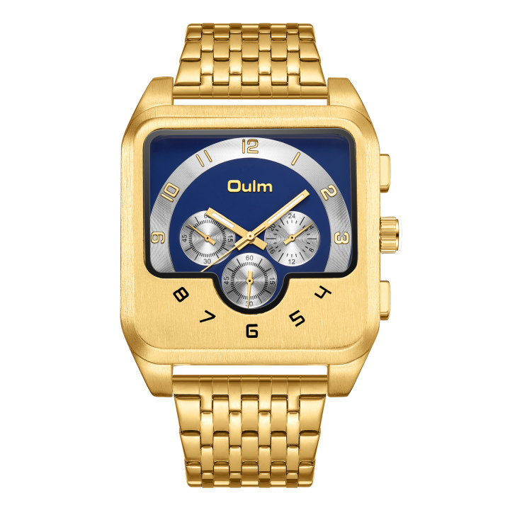 OULM 9463 New Design Golden Steel Large Dial Luxury Brand Auto Date Antique Men's Watches Relogio Masculin