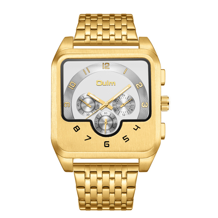 OULM 9463 New Design Golden Steel Large Dial Luxury Brand Auto Date Antique Men's Watches Relogio Masculin