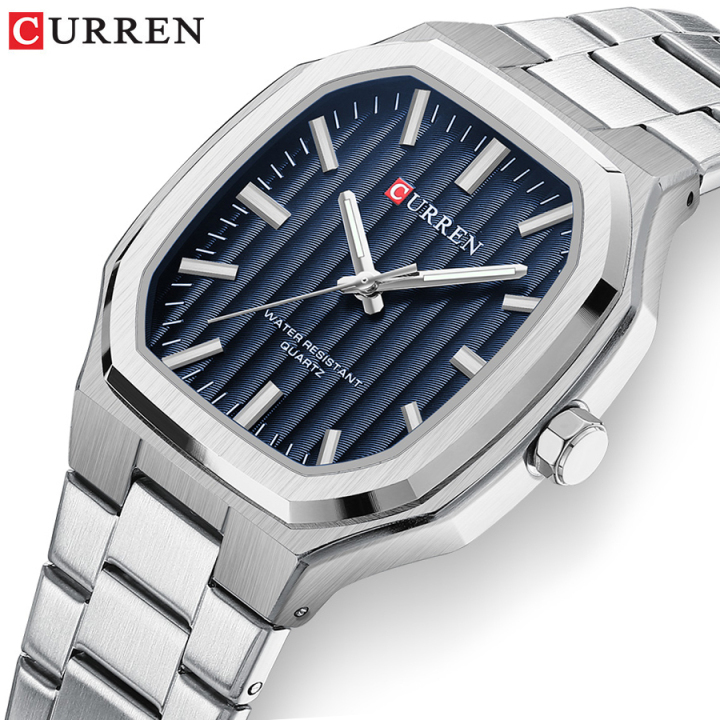 New Arrival CURREN 8458 Silver Blue Stainless Steel Analog Quartz Watches