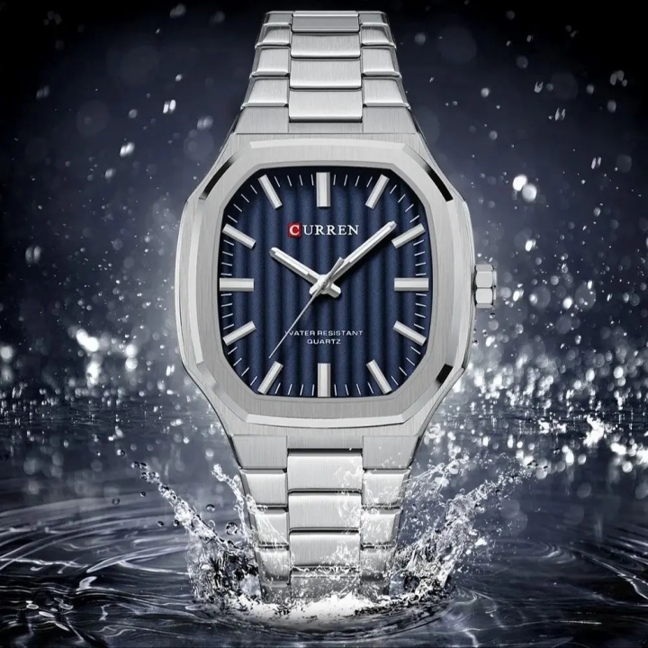 New Arrival CURREN 8458 Silver Blue Stainless Steel Analog Quartz Watches