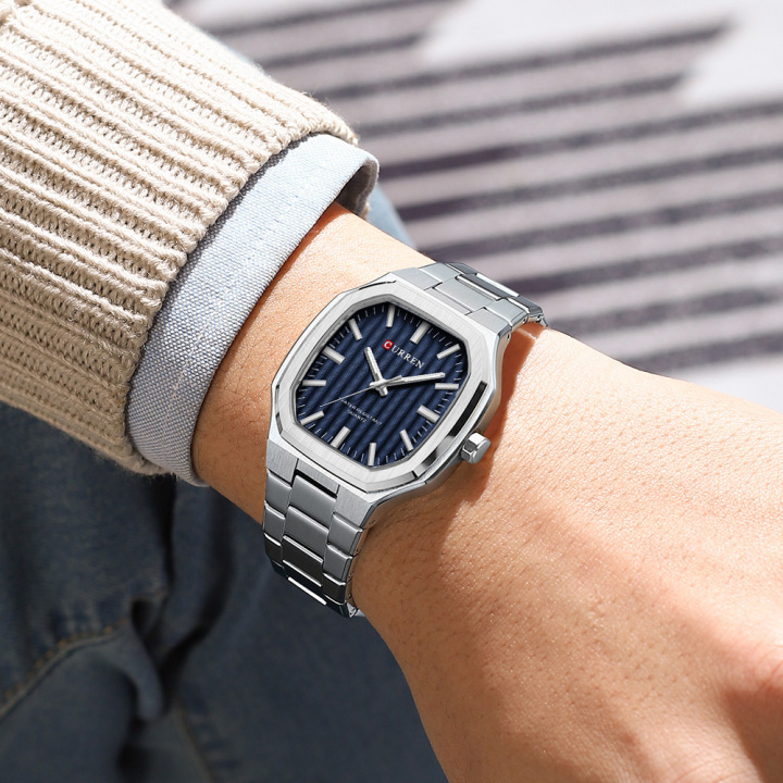 New Arrival CURREN 8458 Silver Blue Stainless Steel Analog Quartz Watches