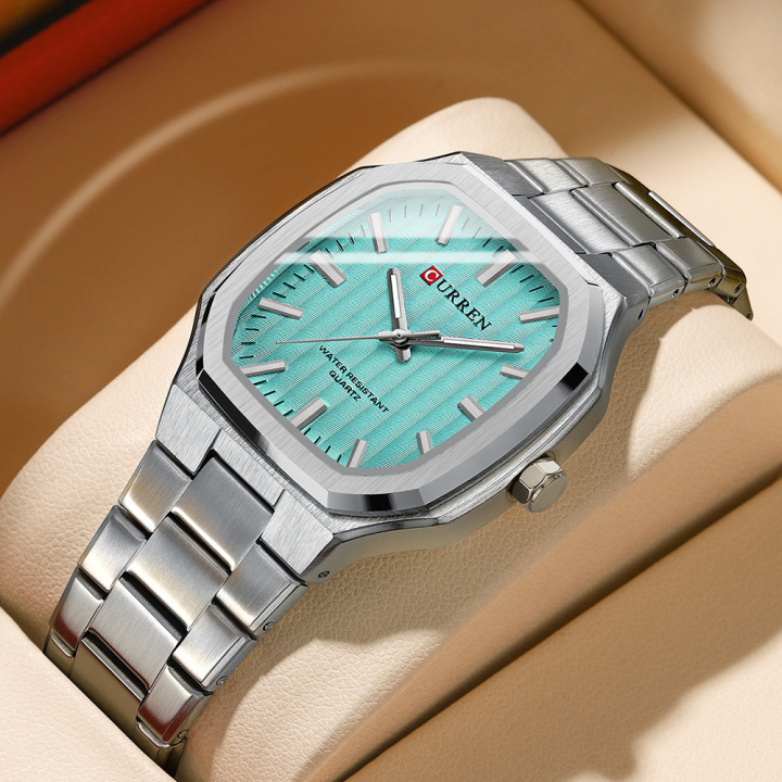 New Arrival CURREN 8458 Silver Blue Stainless Steel Analog Quartz Watches