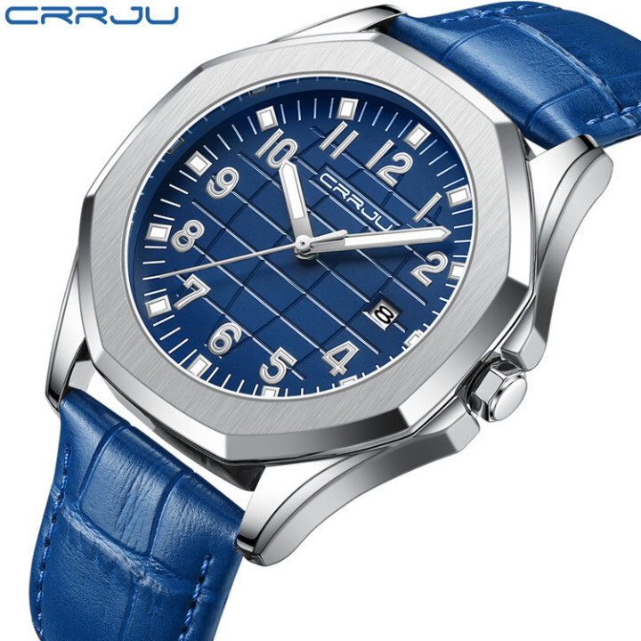 CRRJU New Design Quartz Watch Men Sports Watches Real Leather Strap Calendar Wrist Watch 5022