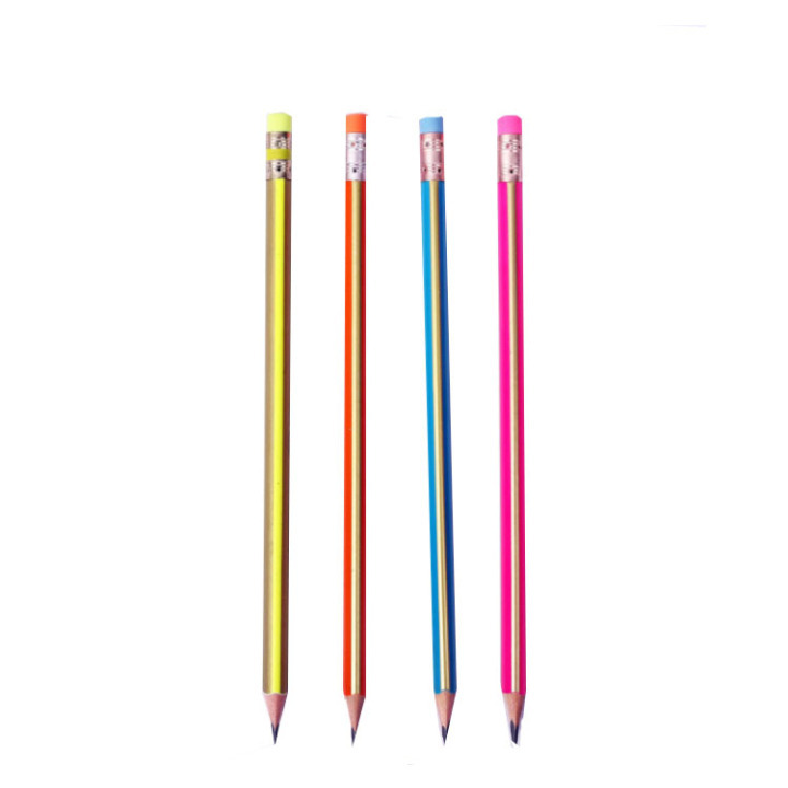 personalized wood pencil yellow red black stripped filmed hb pencil set