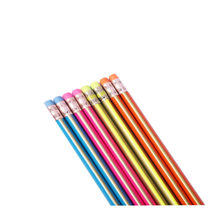 personalized wood pencil yellow red black stripped filmed hb pencil set