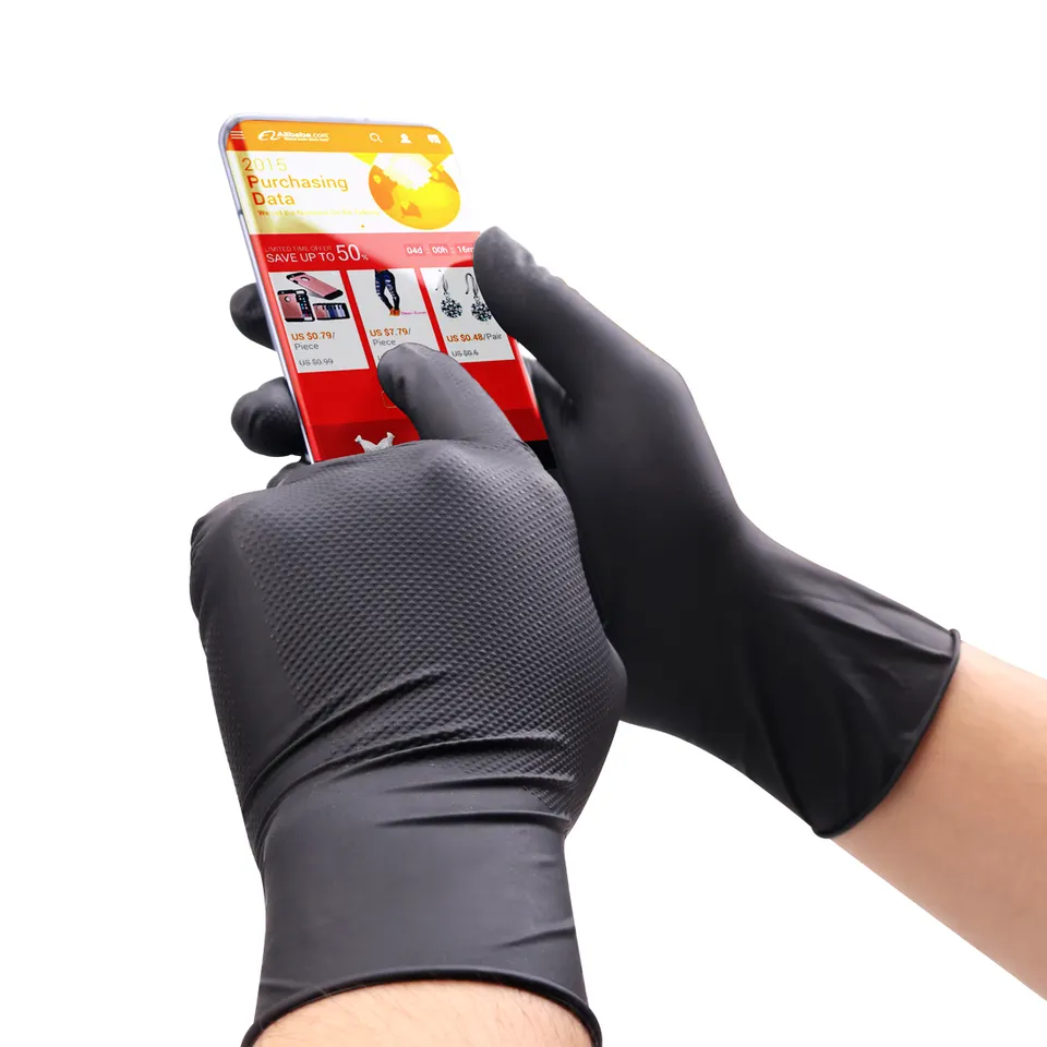 Food Professional Disposable Black Impact Static OEM Pure Nitrile Gloves Latex Free 100Pcs Box