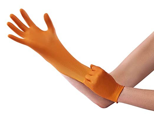 7 Mil Diamond Textured Orange Stretch Gloves Industrial Full Finger Work Safety Nitrile