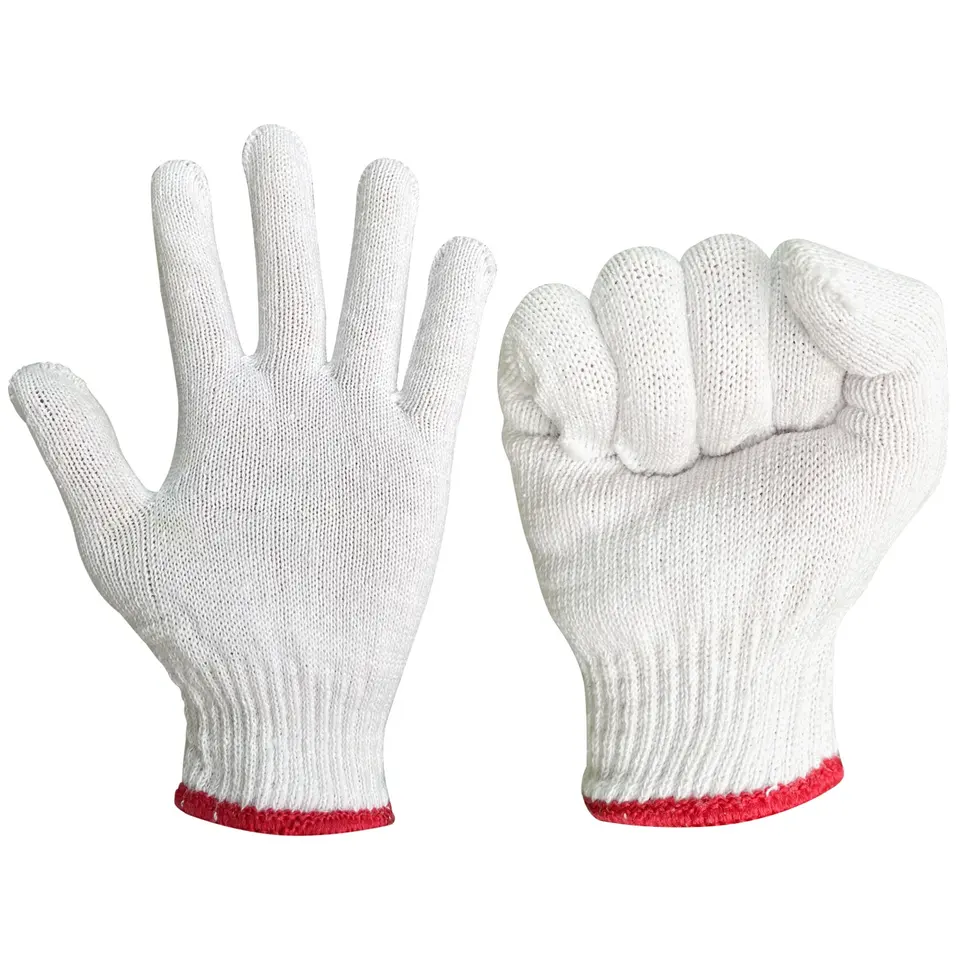 Custom Design White Labor Reusable Pure Cotton Knitted Safety Work Gloves for Working