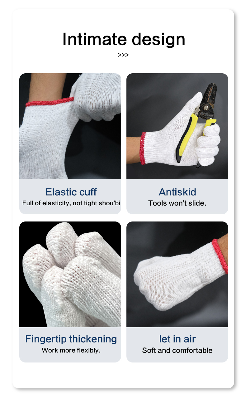 Custom Design White Labor Reusable Pure Cotton Knitted Safety Work Gloves for Working