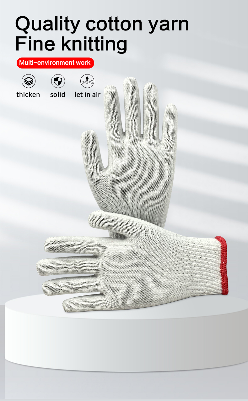 Custom Design White Labor Reusable Pure Cotton Knitted Safety Work Gloves for Working