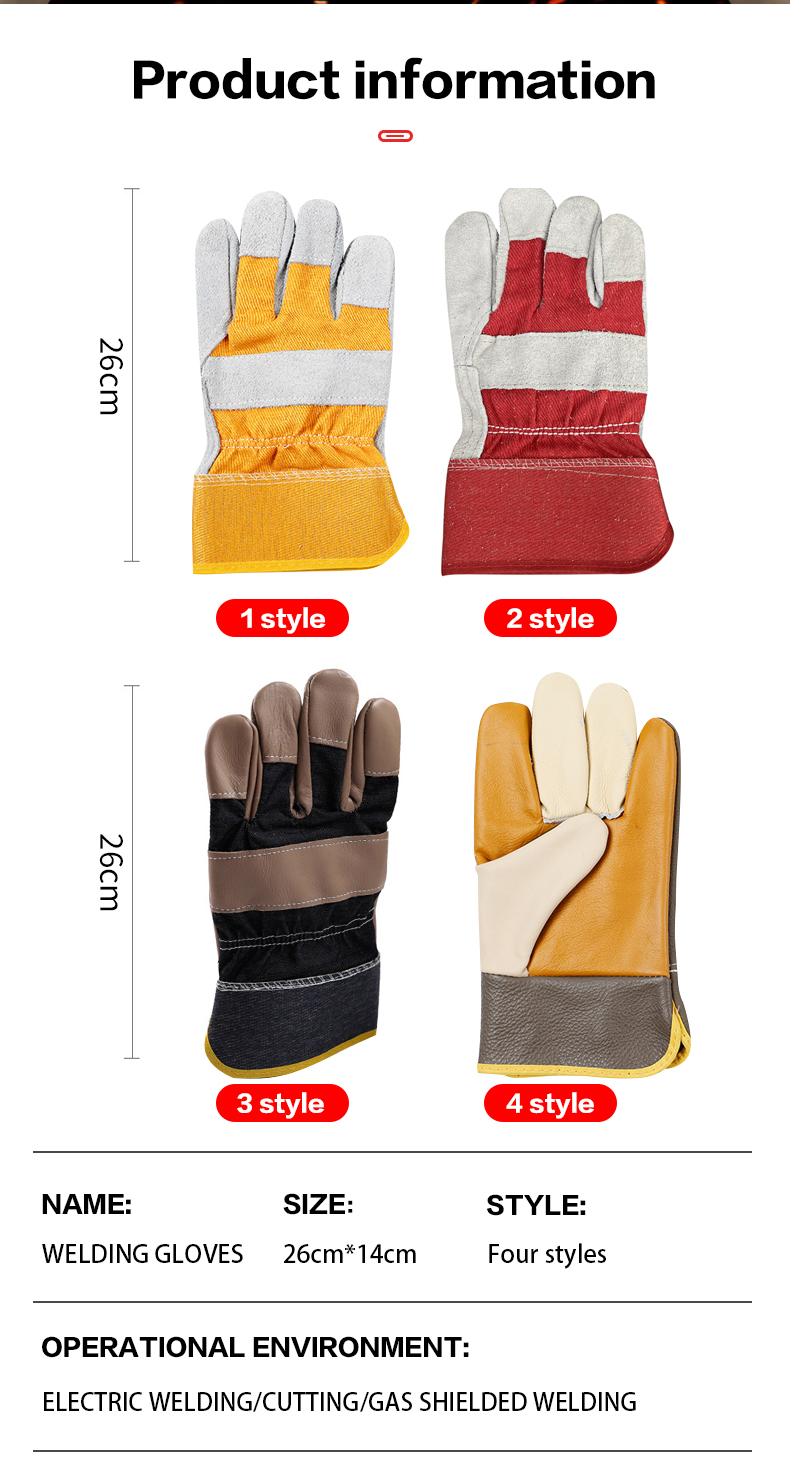 Custom Design Cow Leather Industrial Construction Welder Double Safety Work Gloves for Welding