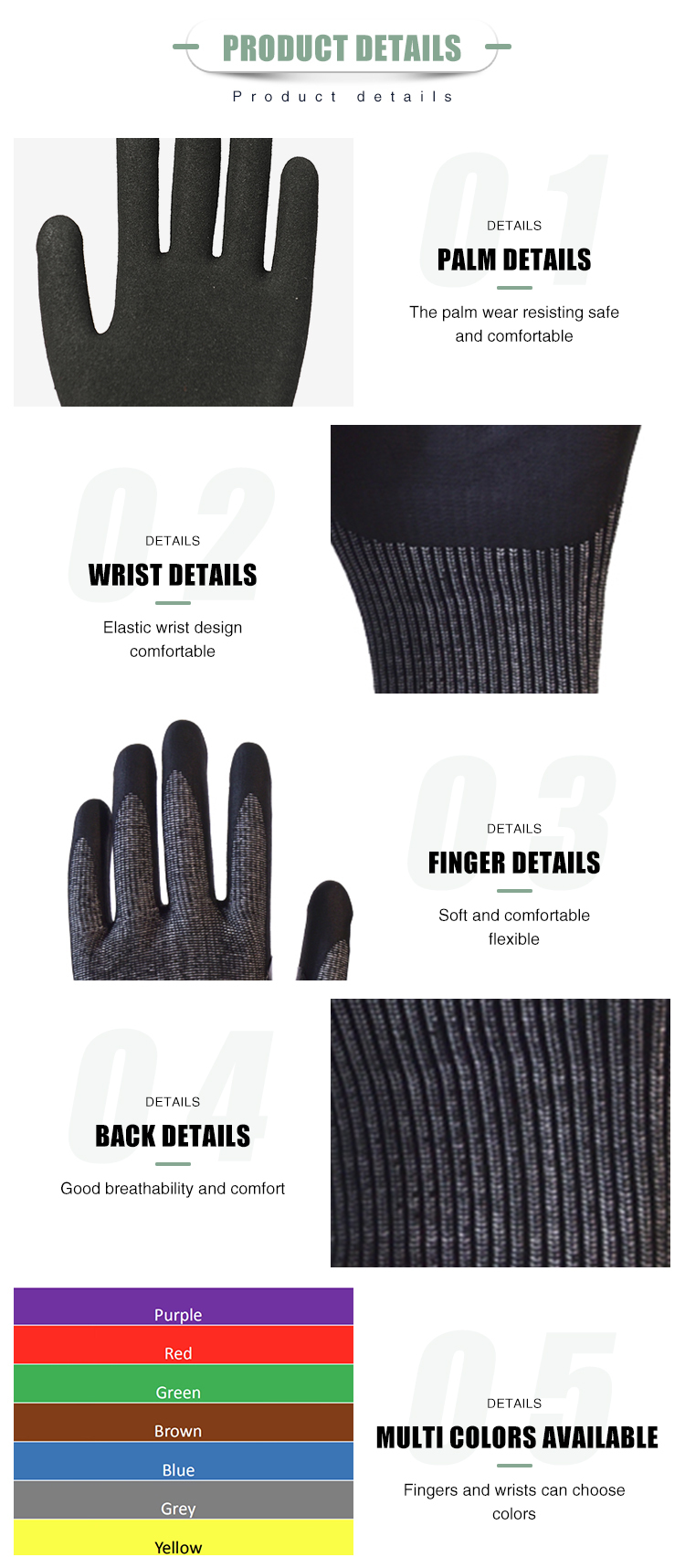 high quality customized black 13G HPPE STAINLESS STEEL WIRE liner nitrile foam coated industrial work safety glove