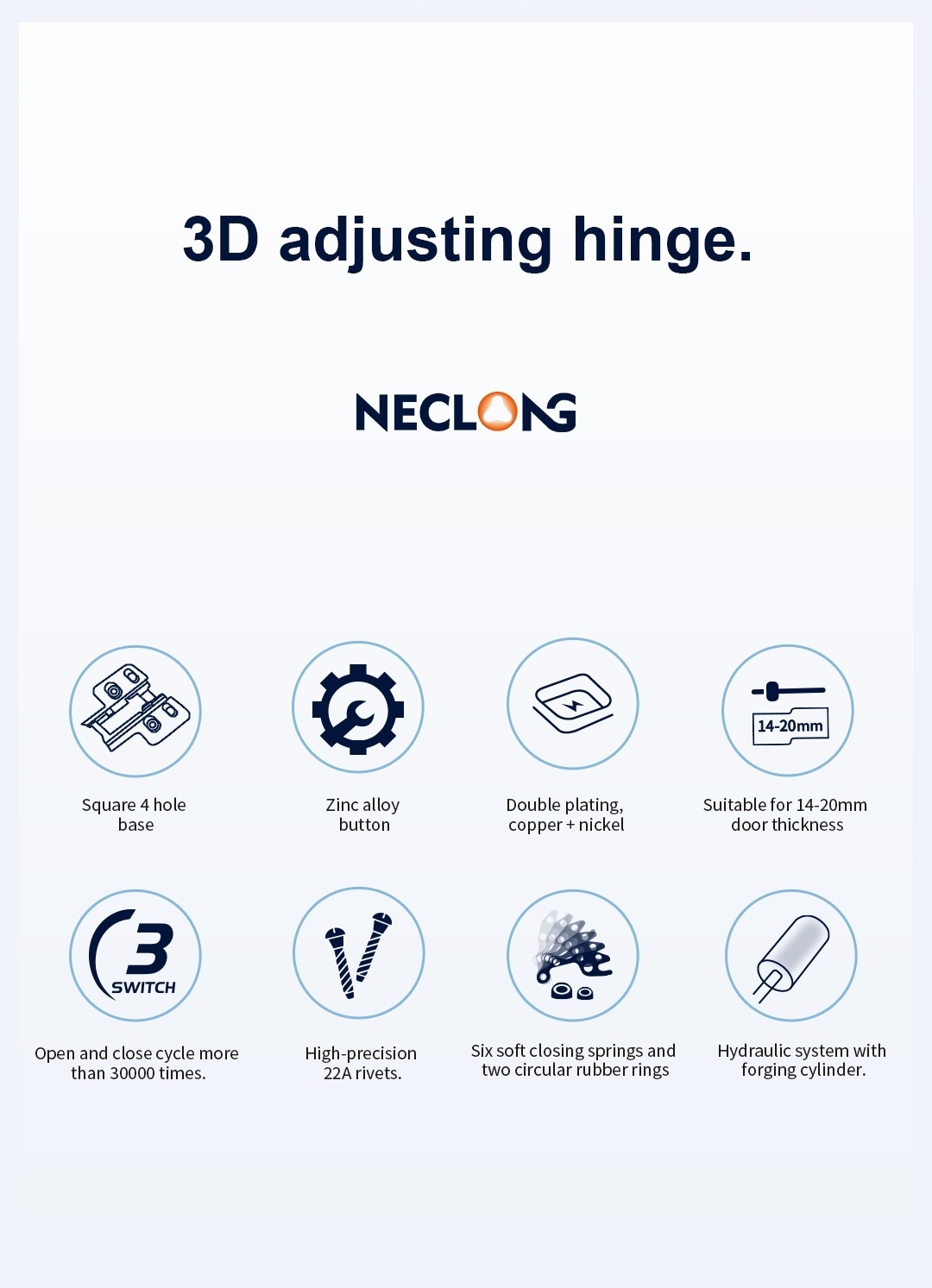 3D Clip On Soft Closing Hinge Adjustable Hydraulic Concealed Hinge for Kitchen Door Cabinet  