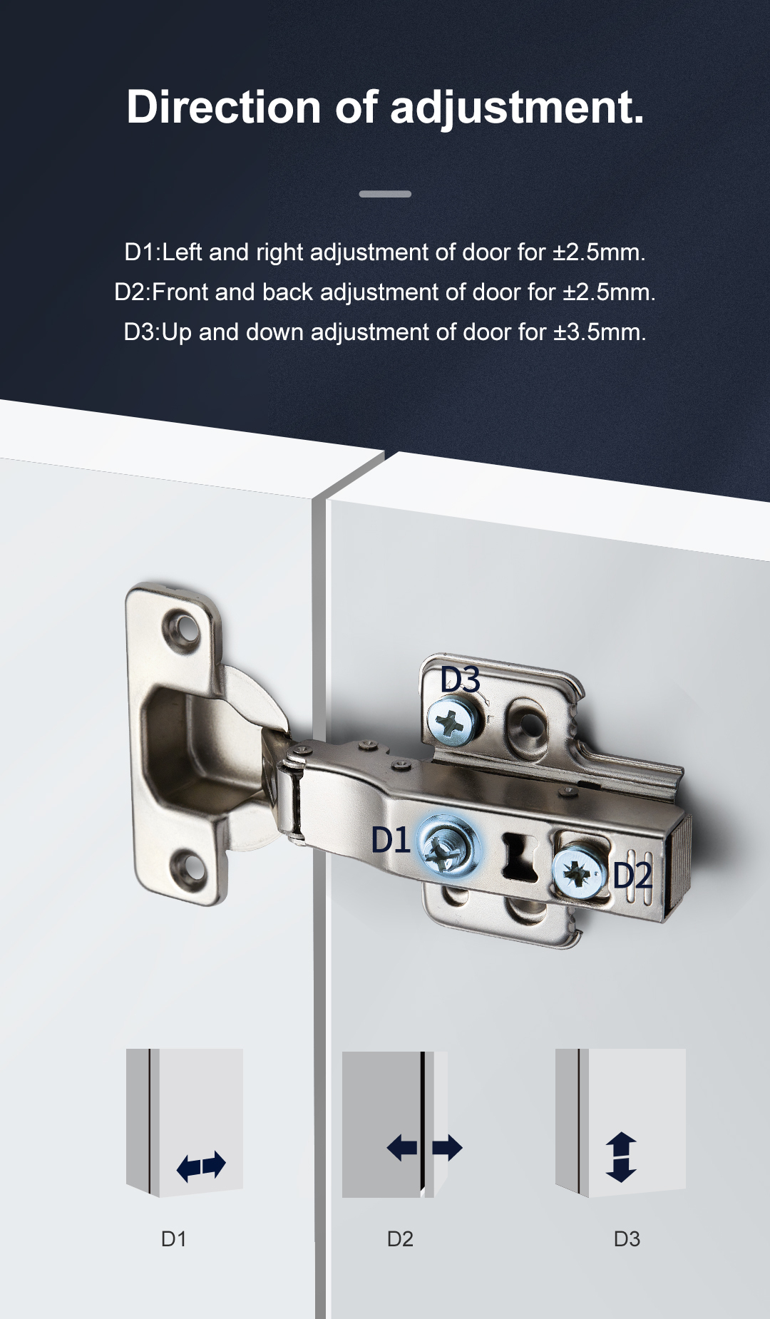3D Clip On Soft Closing Hinge Adjustable Hydraulic Concealed Hinge for Kitchen Door Cabinet  