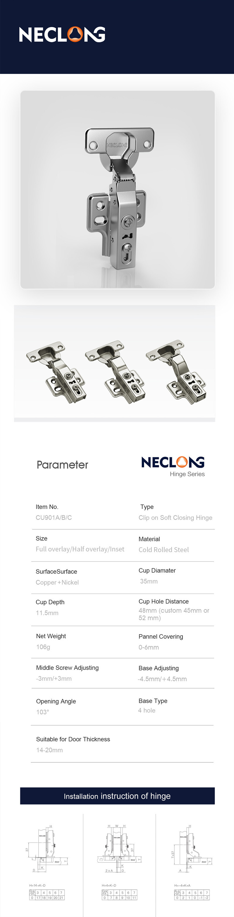 Clip On Cabinet Door Hinge Soft Closing Hydraulic Kitchen Hinge Furniture Cabinet Hardware  