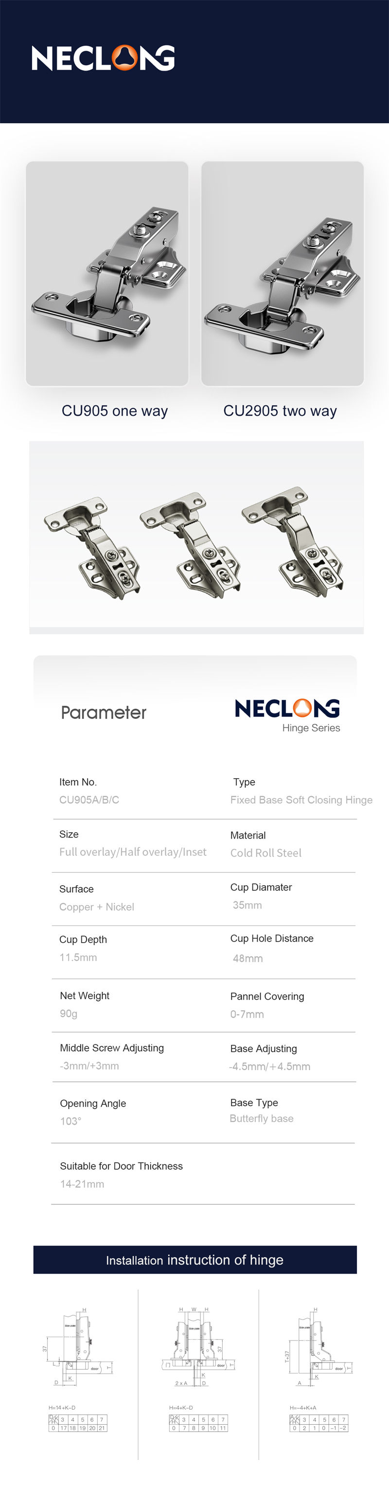 Fix Base Soft Closing Hinge Hydraulic Cabinet Door Hinge Furniture Hardware Copper And Double Nickel Plated  