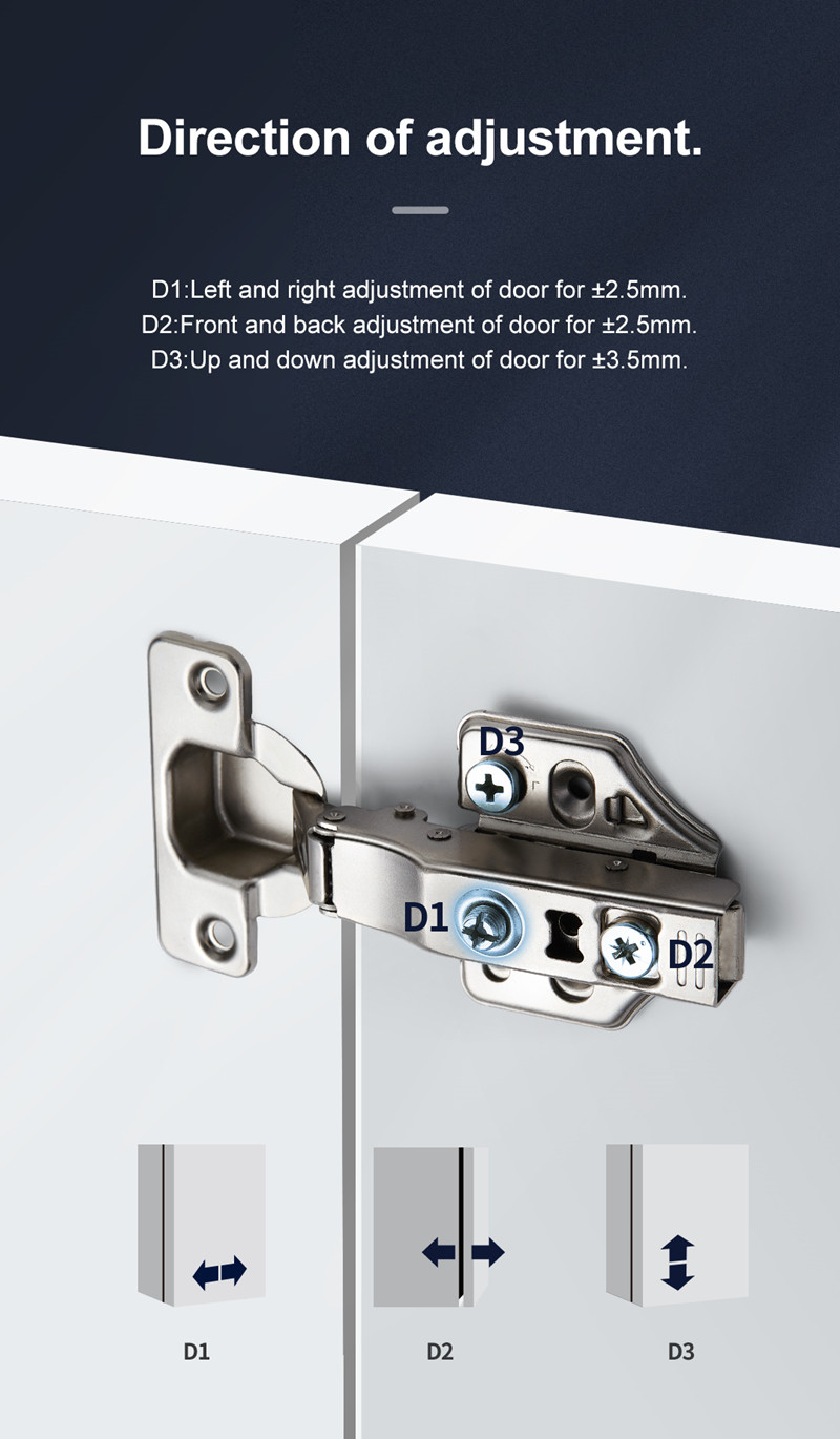 3D Adjustable Hinge Furniture Concealed Hinge Soft Close Steel Hinge Fitting cabinet Hinges Double Plated  