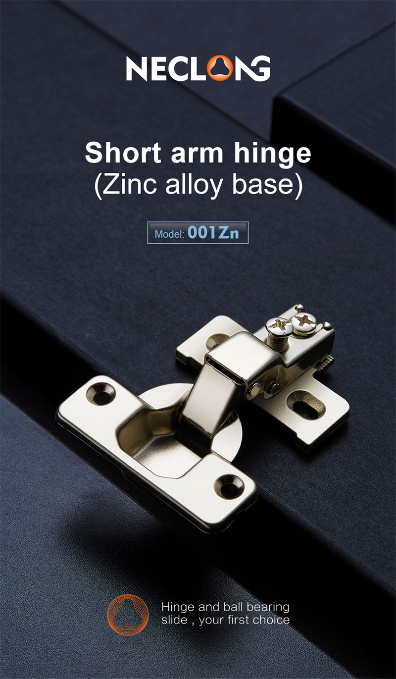 Short Arm Hinge Cabinet Door Furniture Hardware Hinge Nickel Zinc Alloy Base with Hook  
