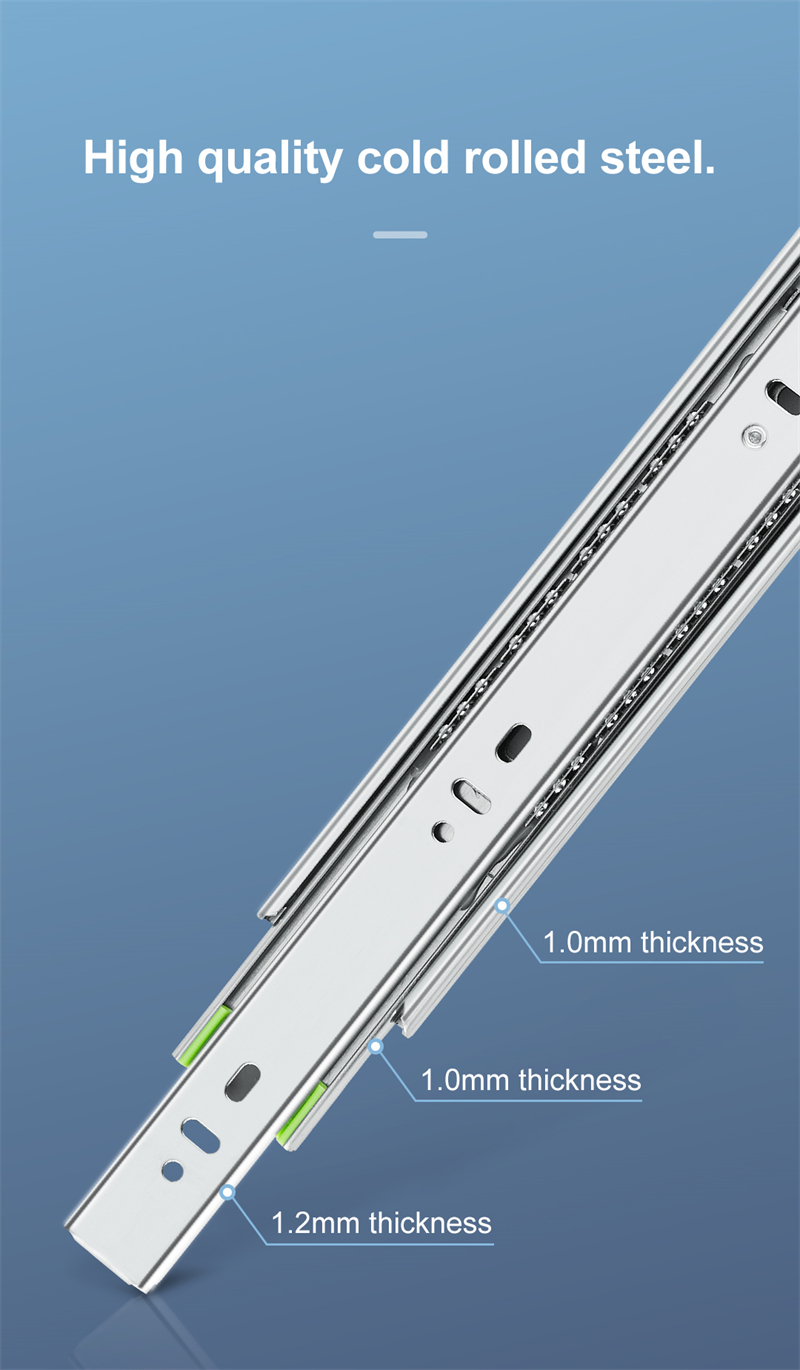 Ball Bearing Slide 3-Fold Soft Closing Cabinet Accessories Drawer Rail Hardware 10-22 Inch  