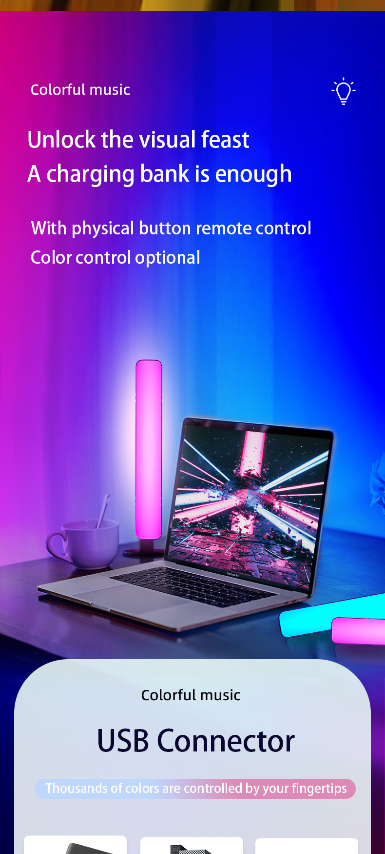 XRTECNA Amazon Bedroom RGB Atmosphere Computer Music Wireless Light