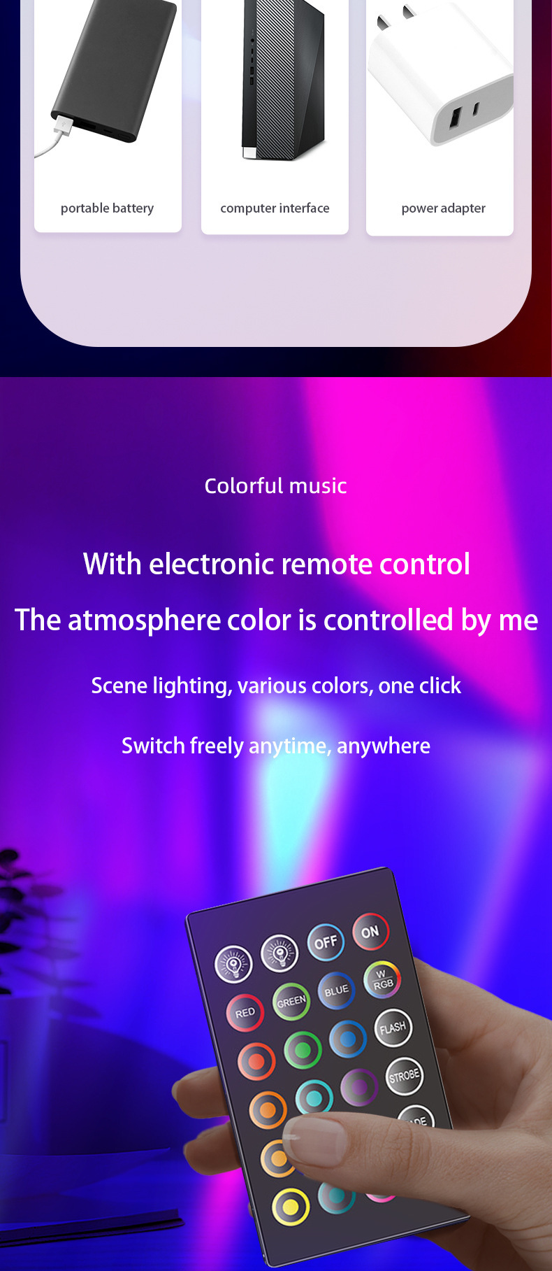 XRTECNA Amazon Bedroom RGB Atmosphere Computer Music Wireless Light