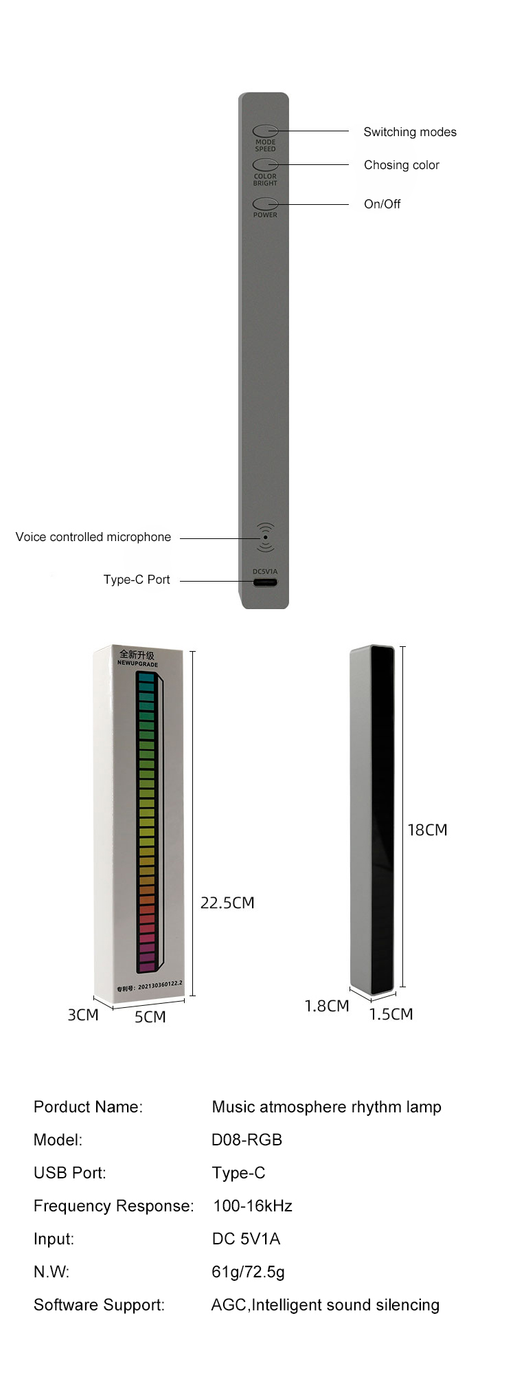 XRTECNA Rgb Voice Control Synchronous Rhythm Outdoor Handheld Atmosphere Light