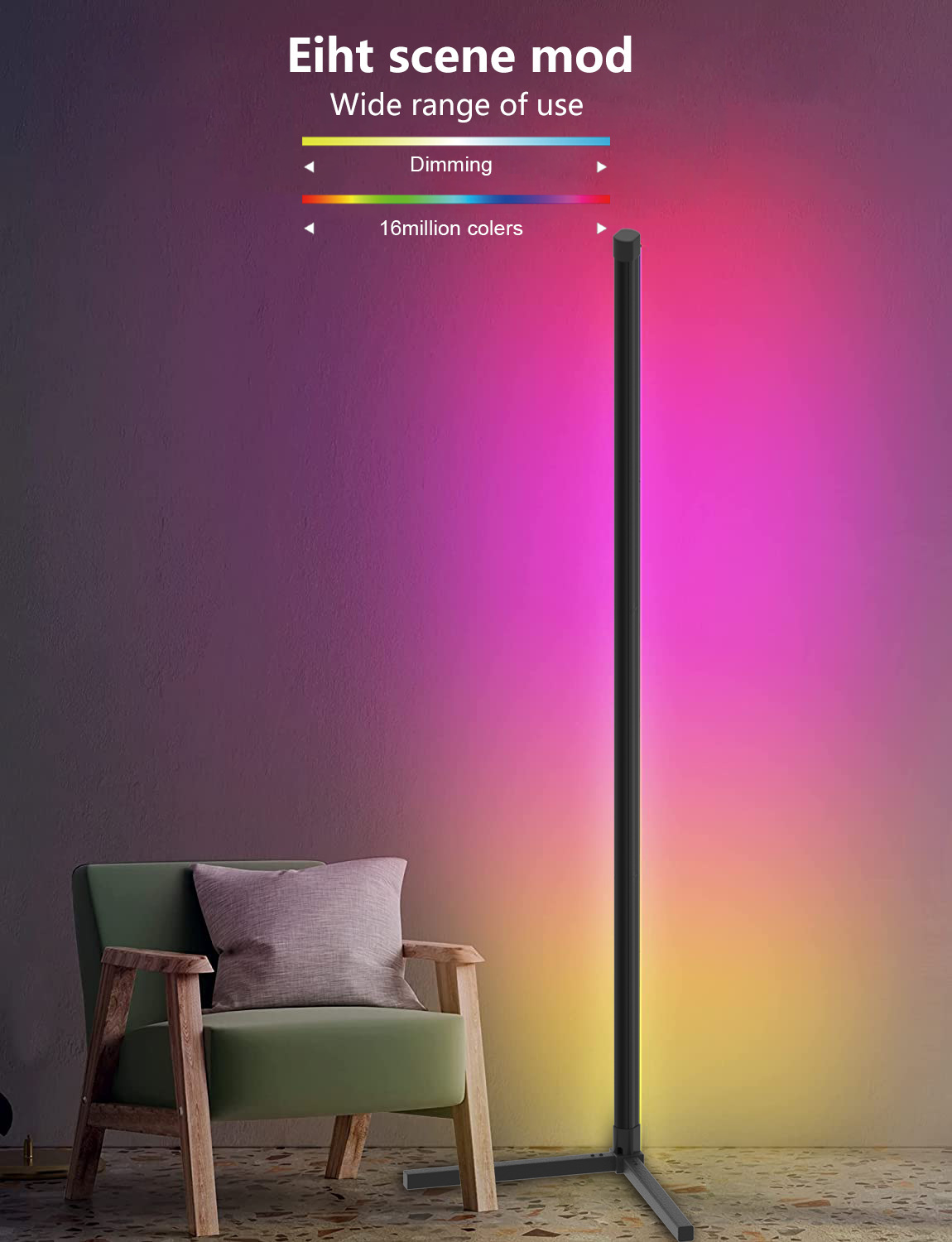 XRTECNA Music Smart Wireless App Controlled Modern Atmosphere Light Tripod Corner Standing RGB LED Floor Lamp