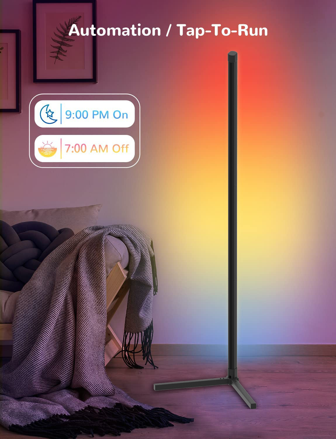 XRTECNA Music Smart Wireless App Controlled Modern Atmosphere Light Tripod Corner Standing RGB LED Floor Lamp