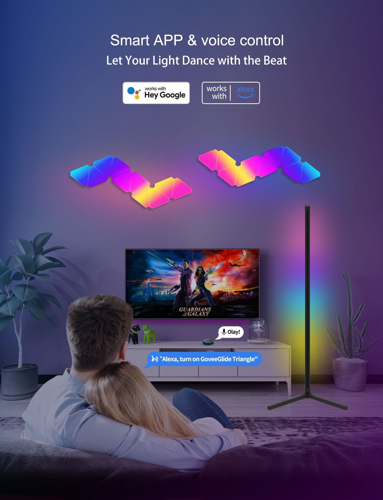 XRTECNA Music Smart Wireless App Controlled Modern Atmosphere Light Tripod Corner Standing RGB LED Floor Lamp