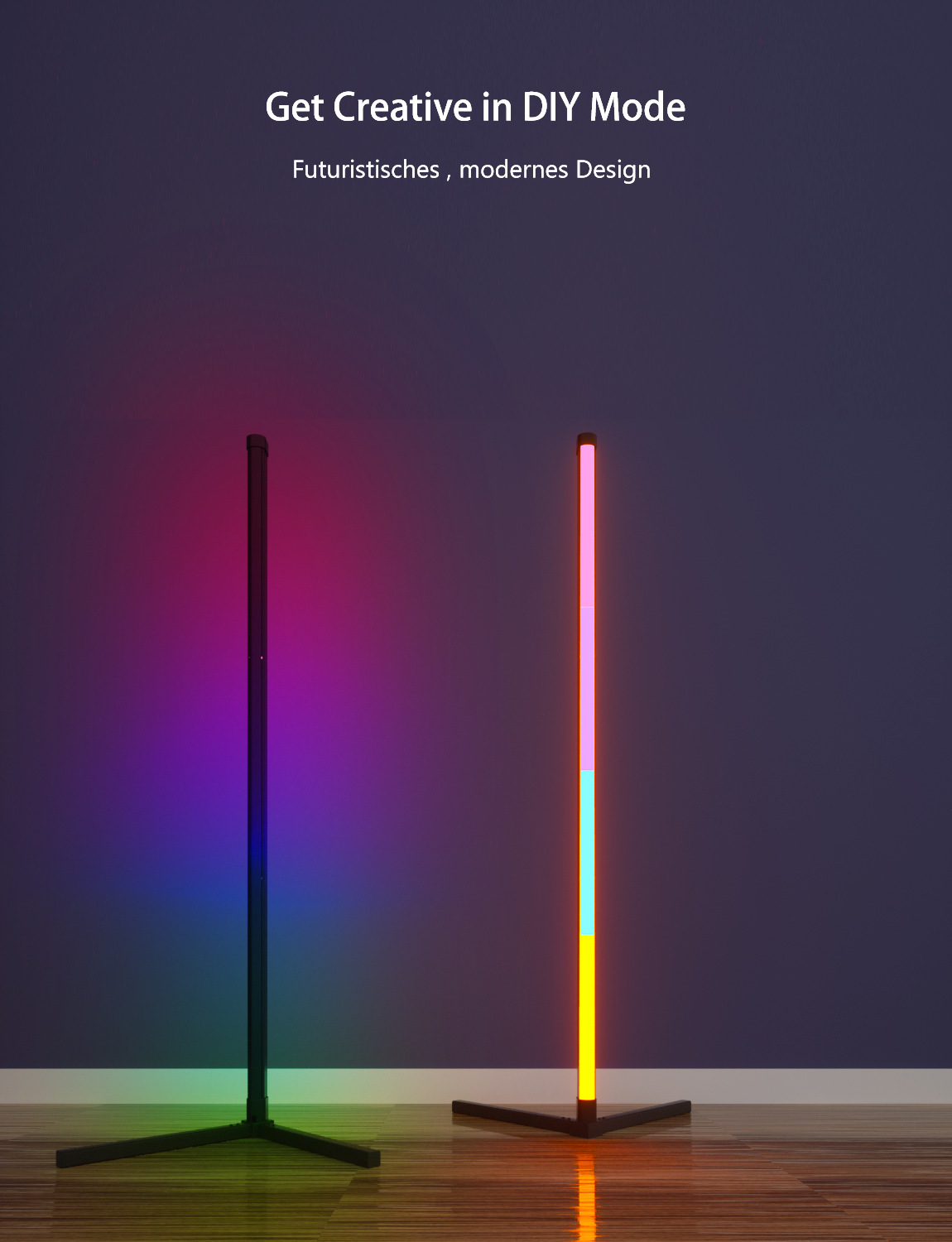 XRTECNA Music Smart Wireless App Controlled Modern Atmosphere Light Tripod Corner Standing RGB LED Floor Lamp