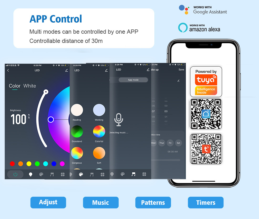 XRTECNA Music Smart Wireless App Controlled Modern Atmosphere Light Tripod Corner Standing RGB LED Floor Lamp