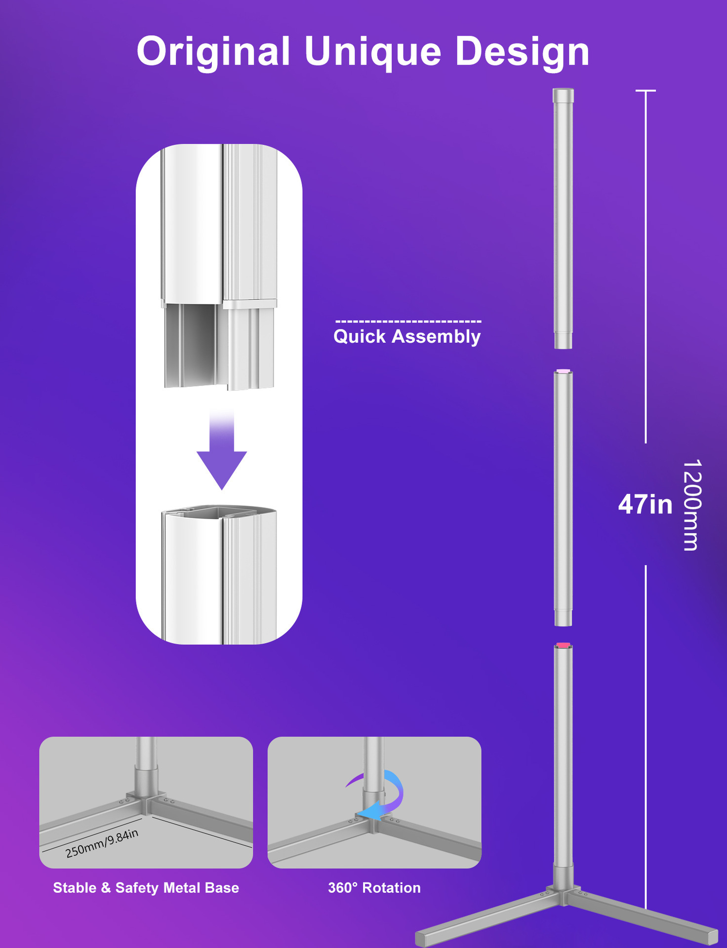 XRTECNA Music Smart Wireless App Controlled Modern Atmosphere Light Tripod Corner Standing RGB LED Floor Lamp