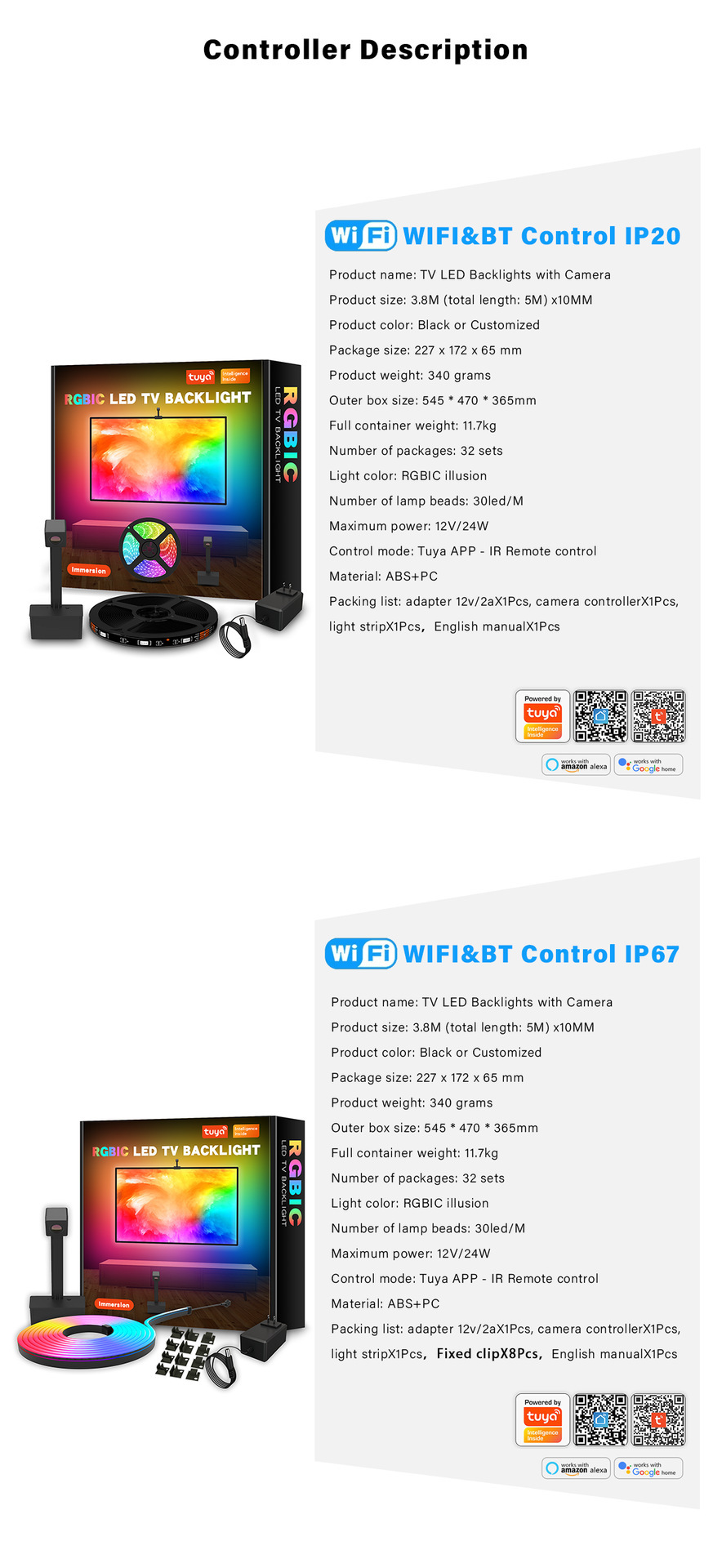 XRTECNA TUYA Camera Grabs TV Screen Synchronizes Intelligent LED Atmosphere Light Strip