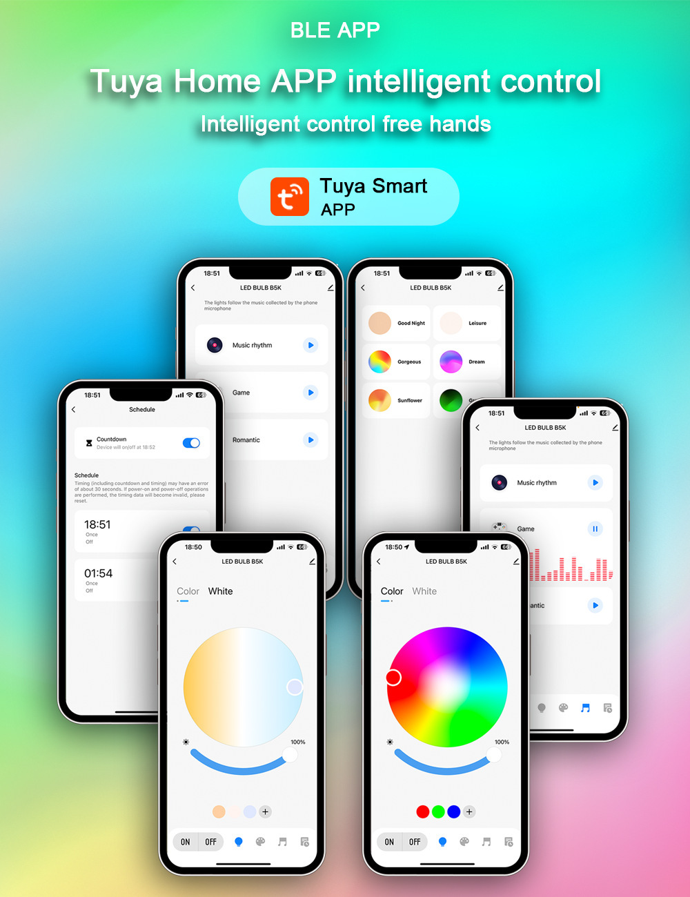 XRTECNA TUYA Smart WiFi Lamp Ampoule LED A19 Alexa RGB Multicolor Dimmable Light Bulb