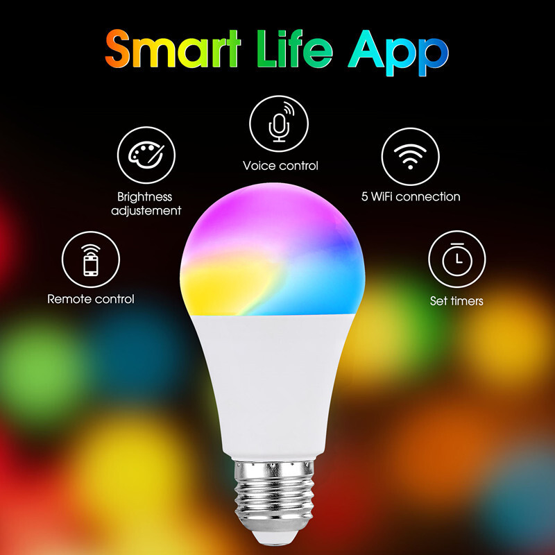 XRTECNA TUYA Smart WiFi Lamp Ampoule LED A19 Alexa RGB Multicolor Dimmable Light Bulb