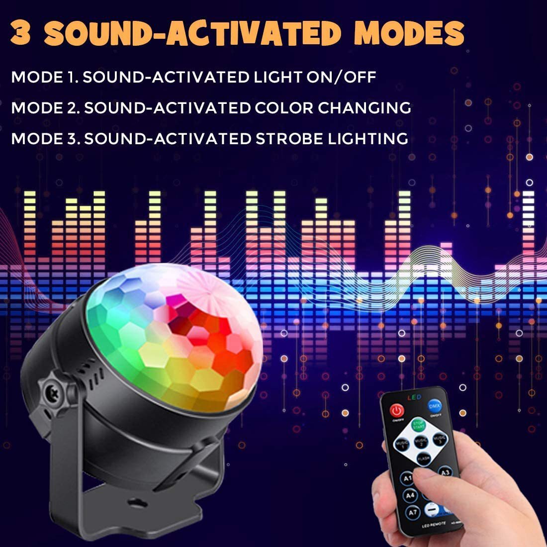 XRTECNA Magic Disco Lights With RGB-7 Color Sound LED Party Effect color changing Disco Ball Light Sound Activated Rotating 5W LED