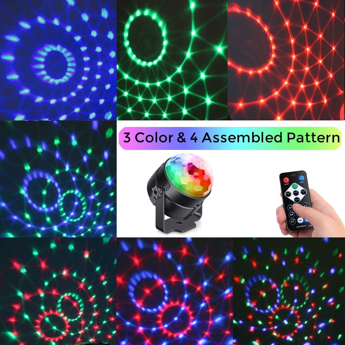 XRTECNA Magic Disco Lights With RGB-7 Color Sound LED Party Effect color changing Disco Ball Light Sound Activated Rotating 5W LED