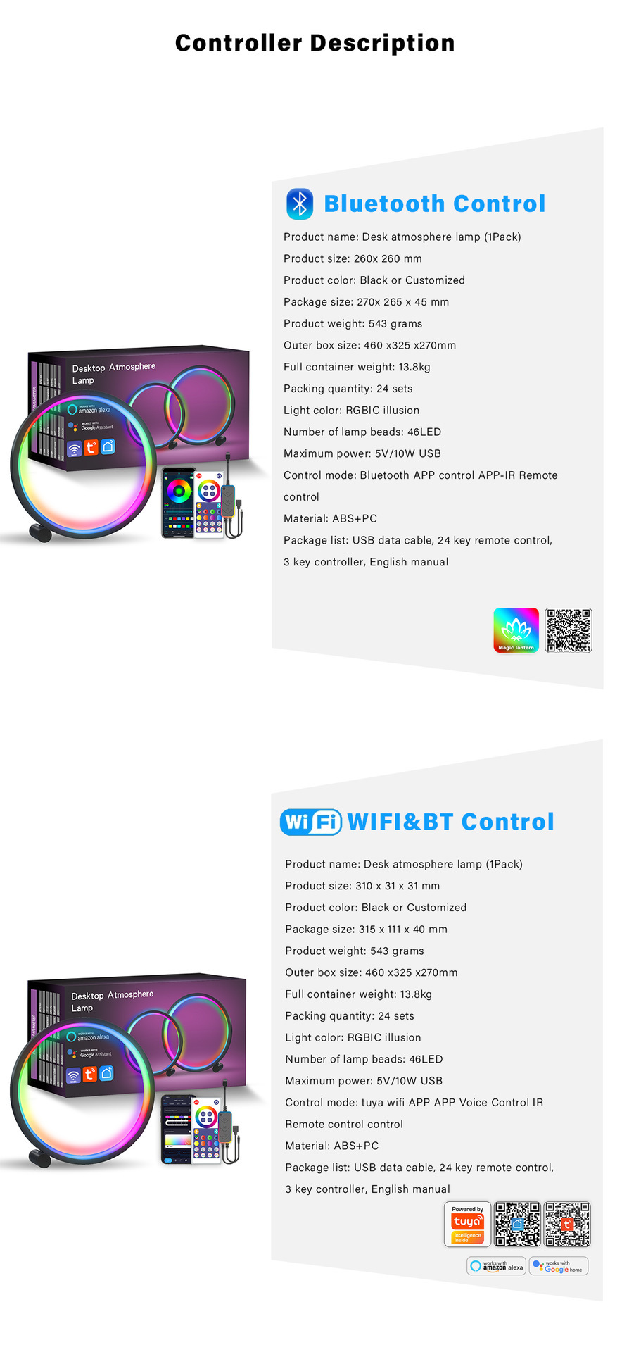 XRTECNA Smart LED Night Light RGB Desktop Atmosphere Desk Lamp