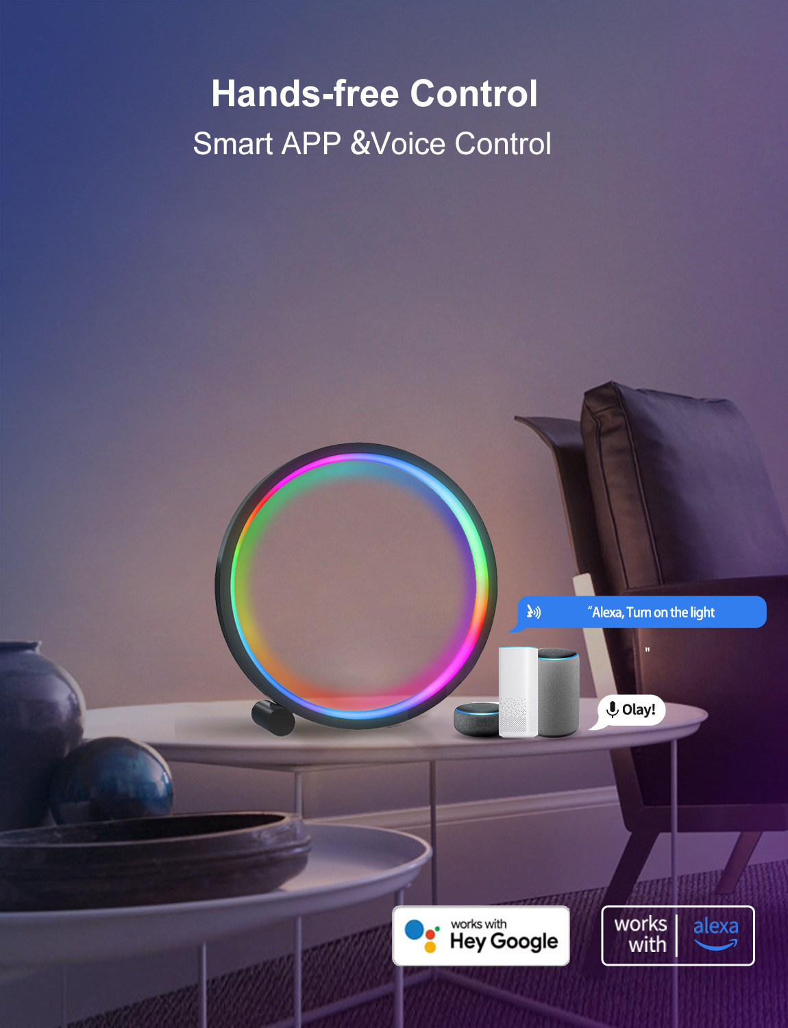 XRTECNA Smart LED Night Light RGB Desktop Atmosphere Desk Lamp