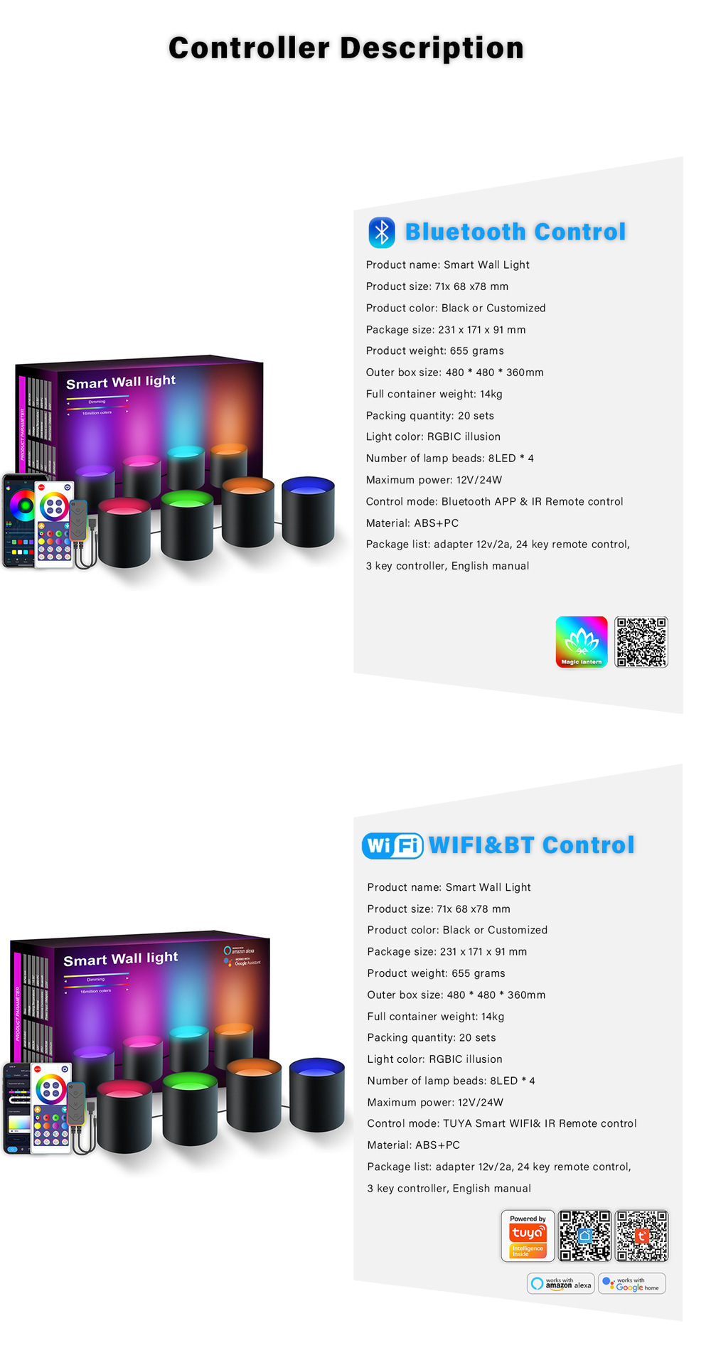 XRTECNA LED Smart WIFI Music Sync Home Interior Decoration Wall Light RGBIC Downlight 