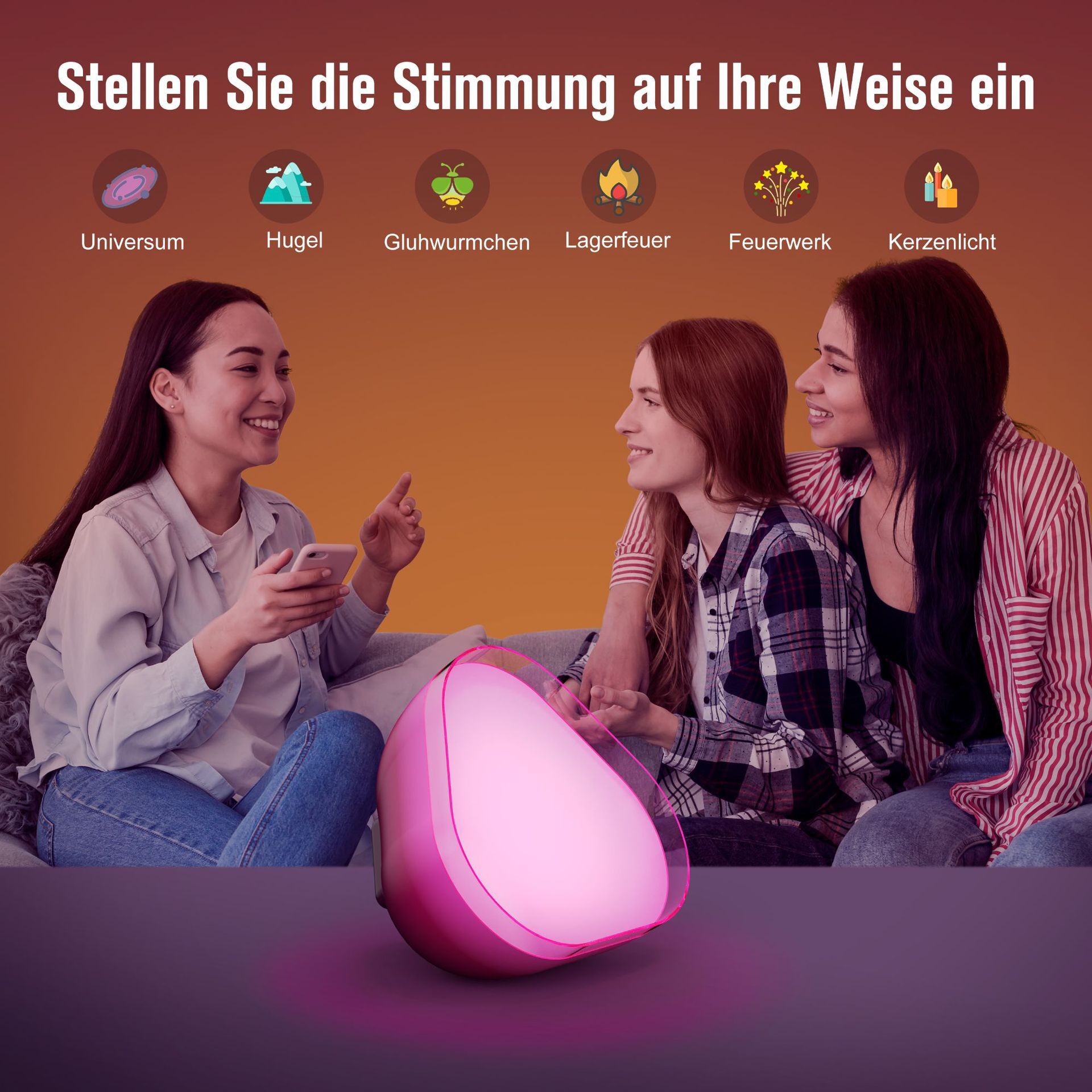 XRTECNA Smart Lighting Home Night Ambient Table Lights RGB Color Changing Control Rhythm Dimming Bedroom Night Light