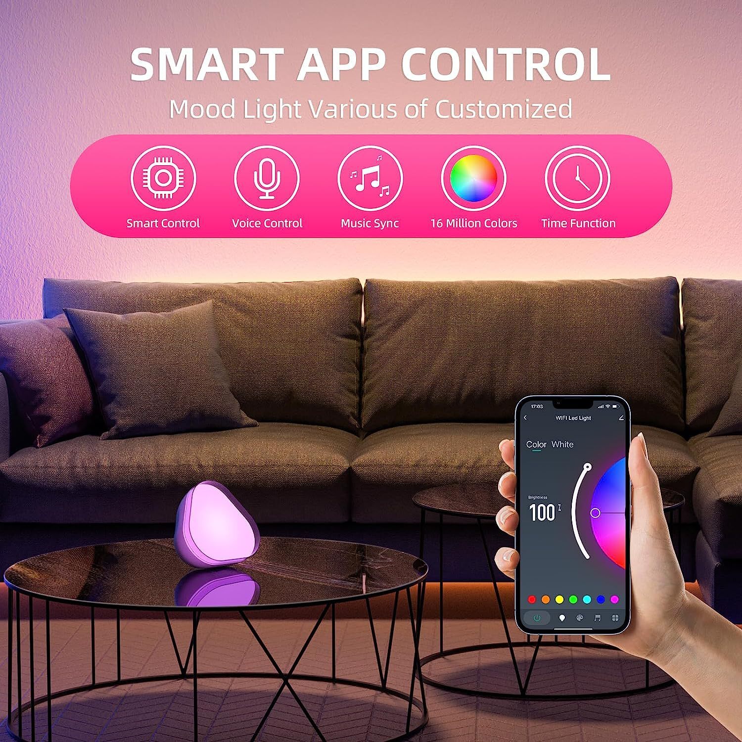 XRTECNA Smart Lighting Home Night Ambient Table Lights RGB Color Changing Control Rhythm Dimming Bedroom Night Light